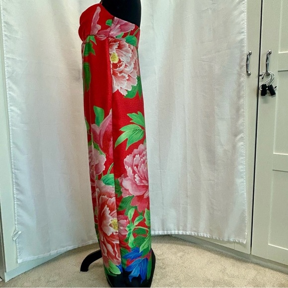Zara red tropical floral flower strapless maxi dress front slit Sz S NWT - Picture 7 of 16